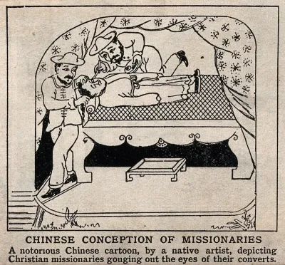 Two missionaries gouging out the eyes of a Chinese convert