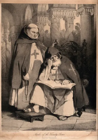 Two monks in the cloisters of Santa Trinità in Rome
