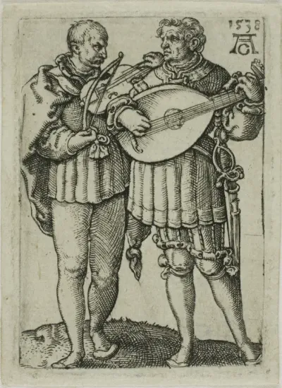 Two Musicians Playing the Violin and the Lute, plate one from the Small Wedding Dancers