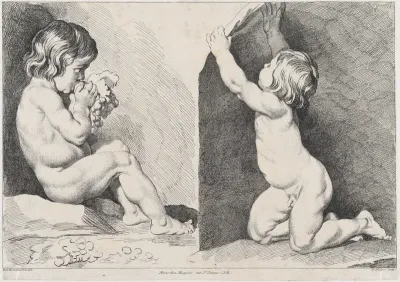 Two nude children eating grapes, from "New Book of Children"