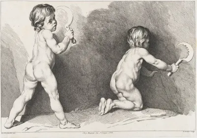 Two nude children standing, from "New Book of Children"