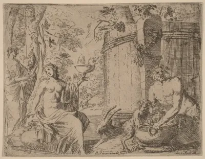 Two Nymphs and a Satyr before a Large Vat