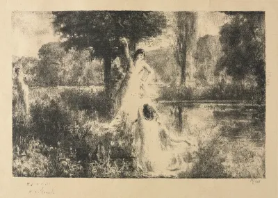 Two Nymphs Beside a Pond