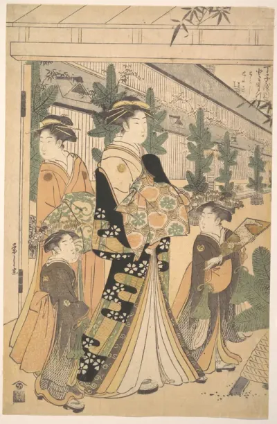 Two Oiran with Two Female Attendants in the Yoshiwara