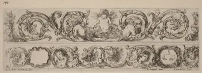 Two Ornamental Bands with Cupid and Heads of the Four Seasons