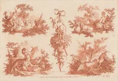 Two Pastoral Vignettes, Two Hunting Vignettes, and a Trophy