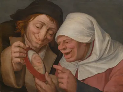 Two Peasants Looking at a Mirror
