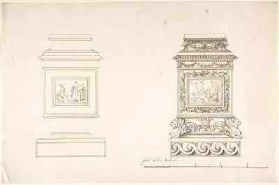 Two pedestals with classical scenes