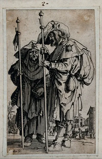 Two pilgrims. Etching with engraving by Jacques Callot, ca. 1622