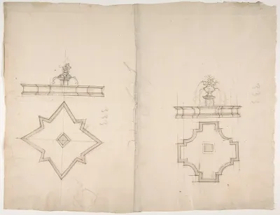 Two Plans and Elevations for Fountains