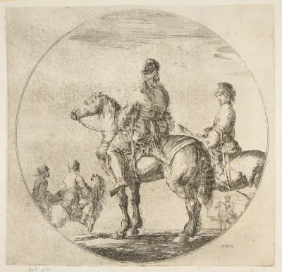 Two Polish horsemen with their horses facing left, from "Figures on Horseback" (Cavaliers nègres, polonais et hongrois)