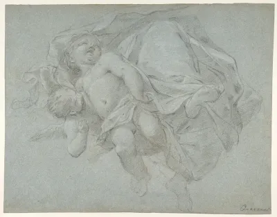 Two Putti Supporting the Lower Part of a Draped Figure (recto); Two Putti (verso)