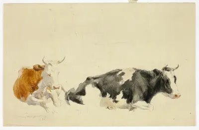 Two Recumbent Cows (recto); Sketch of Standing Cow (verso)