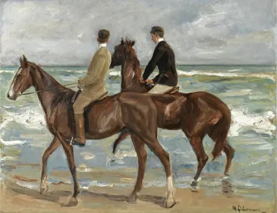 Two Riders on the Beach to the left