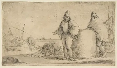 Two sailors with a bale of merchandise