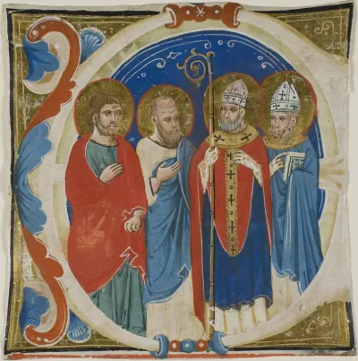 Two Saints and Two Bishops in a Historiated Initial "E" from a Choir Book