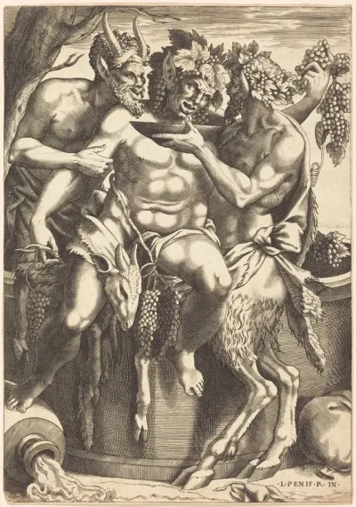 Two Satyrs Giving Drink to Bacchus