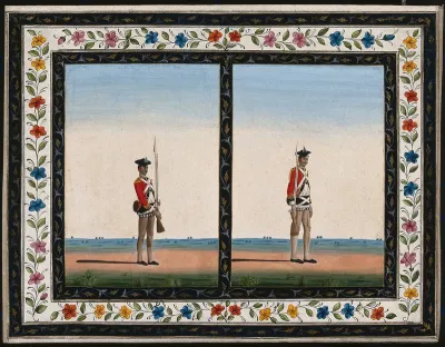Two sepoys (native soldiers) holding their rifles