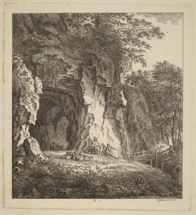 Two Shepherds in a Rocky Landscape
