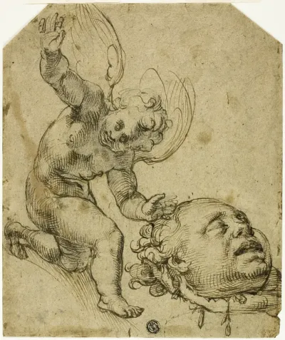 Two Sketches: Kneeling Putto Holding a Head (recto) Details of a Nude Male Child (verso)