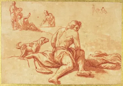 Two Sketches: Man with Dog, Group of Figures