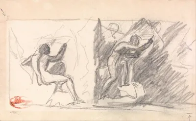 Two Sketches   Seated Male Nude, Rear View; Standing Figure, Gesticulating