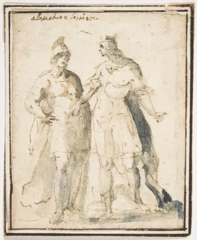 Two Standing Male Figures in Antique Military Costume