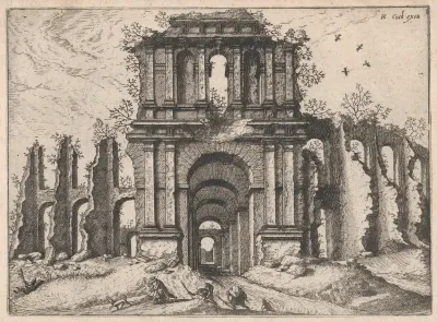 Two Story Entrance Flanked by Coupled Pilasters, from "Roman Ruins and Buildings"