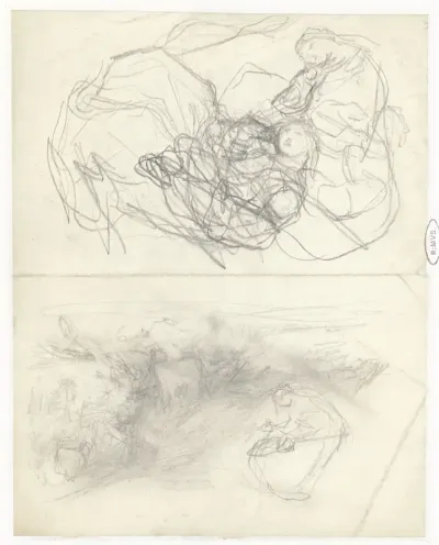 Two Studies of a Woman Sitting in a Landscape
