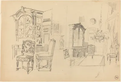 Two Studies of an Interior with Furniture