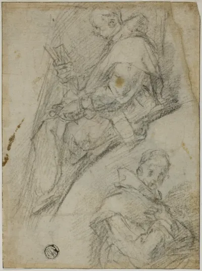 Two Studies of Carthusians (recto); Three Sketches of Heads of Carthusians (verso)