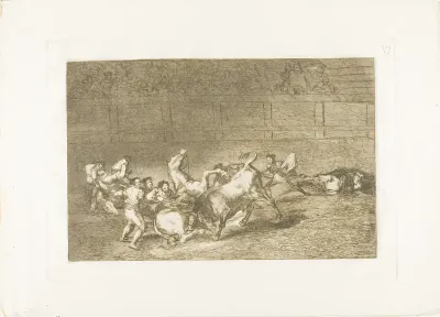 Two teams of picadors thrown one after the other by a single bull, plate 32 from The Art of Bullfighting