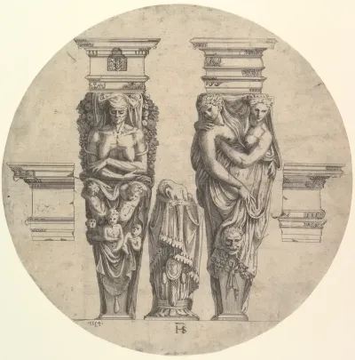 Two Terms, Two Cornices and a Pillar