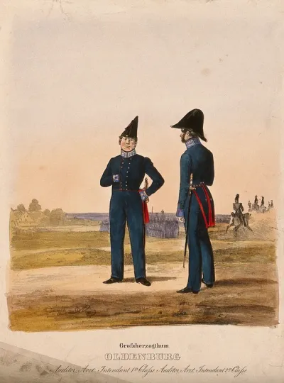 Two uniformed German army doctors standing in the grounds of the House of Oldenburg