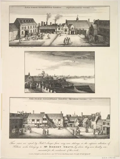 Two Views of Arundel House and London and the Thames as seen from the roof of Arundel House in 1646