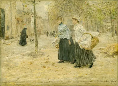 Two Washerwomen Crossing a Small Park in Paris
