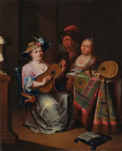 Two Women and a Man Making Music in an Interior