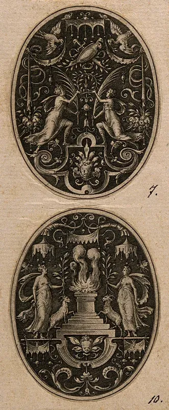 Two women and two rams at a sacrifice