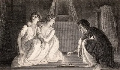 Two women consulting a fortune-teller