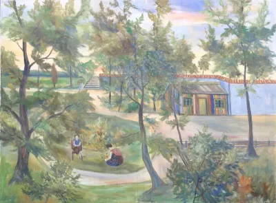 Two women in the park on a summer day.