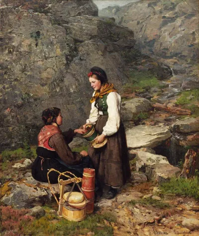 Two women in traditional costumes from Flesberg in Numedal