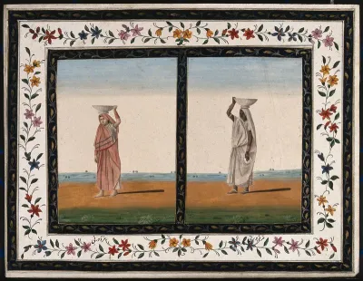 Two women labourers each carrying a basket on her head