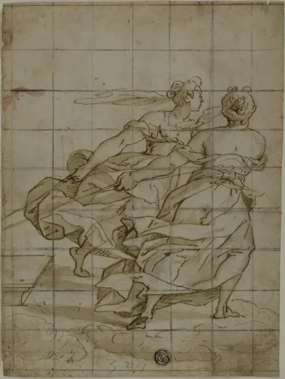 Two Women on Clouds, Pulling a Load