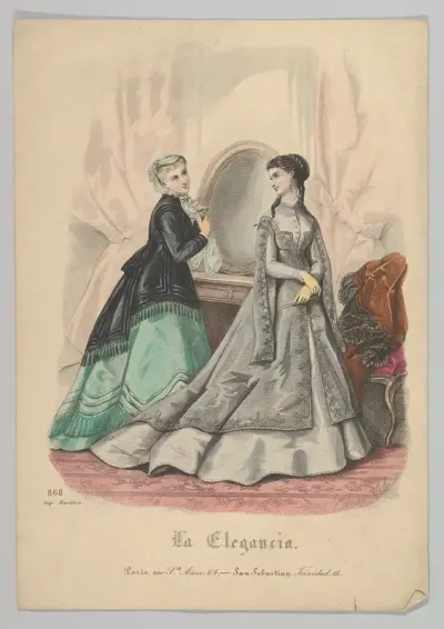 Two Women with a Mirror,  No. 868, from "La Elegancia"