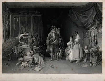 Two young children hide as two adults come into the room where the children have been playing with their precious antiques