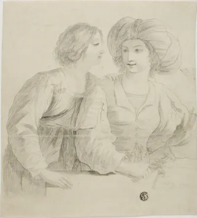 Two Young Women, One Wearing Turban, in Conversation