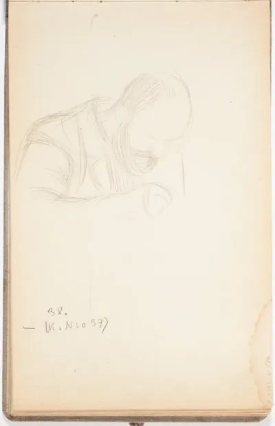 Työskentelevä ja lukeva mies (Hugo Simberg ?). Todennäköisesti n. 1908-09.