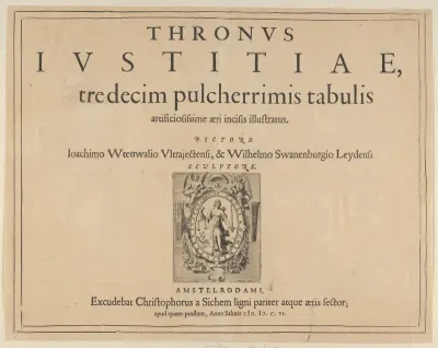 Typographic Title Page with a Vignette Depicting the Allegorical Figure of Justice, from "Thronus Justitiae, tredecim pulcherrimus tabulis..."