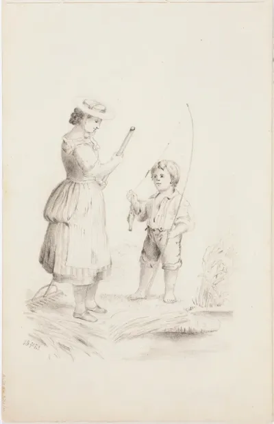 Tyttö ja harava, poika ja onki, merkitty: 18 20/2 73