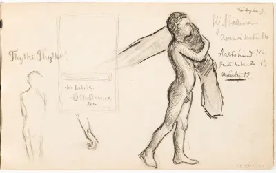Tyttö selin, Otto Donner Ex Libris luonnos, Köynnöksenkantaja